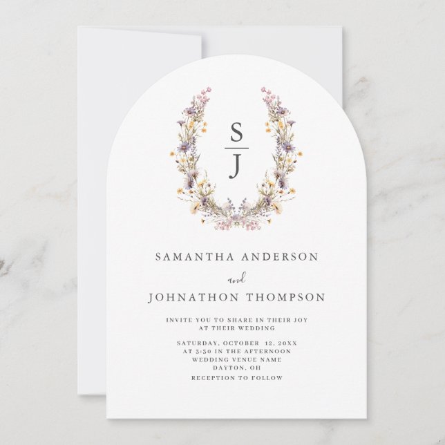 Convite para Casamento Floral de Flor Roxo (Frente)