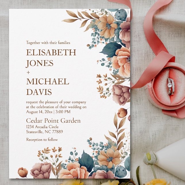 Convite para Casamento Floral de Flor Selvagem Ele (Elevate your special day with this captivating watercolor floral wedding invitation.)