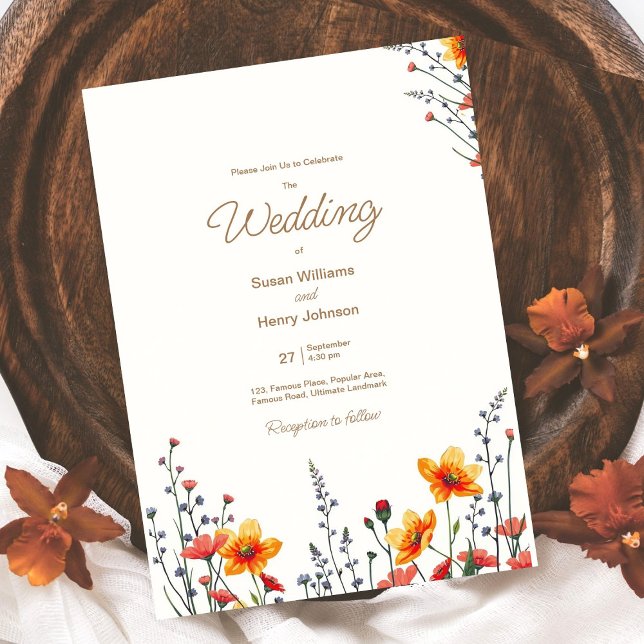Convite para Casamento Floral de Flores Selvagens  (best wedding card design | Fall season colors |  calligraphy watercolor wildflowers | custom )