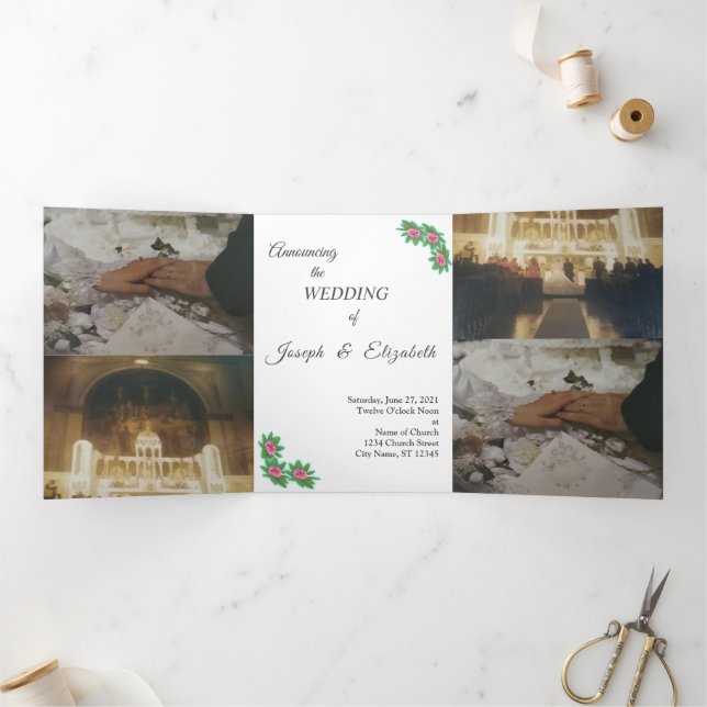 Convite para Casamento Floral de Foto Personalizáv (Dentro)