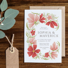 Convite Para Casamento Floral De Framboesa E Escam