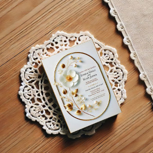 Convite para Casamento Floral de Frame Dourado Ele