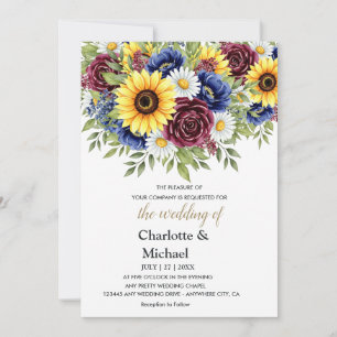 Convite para Casamento Floral de Girassol e Borgon