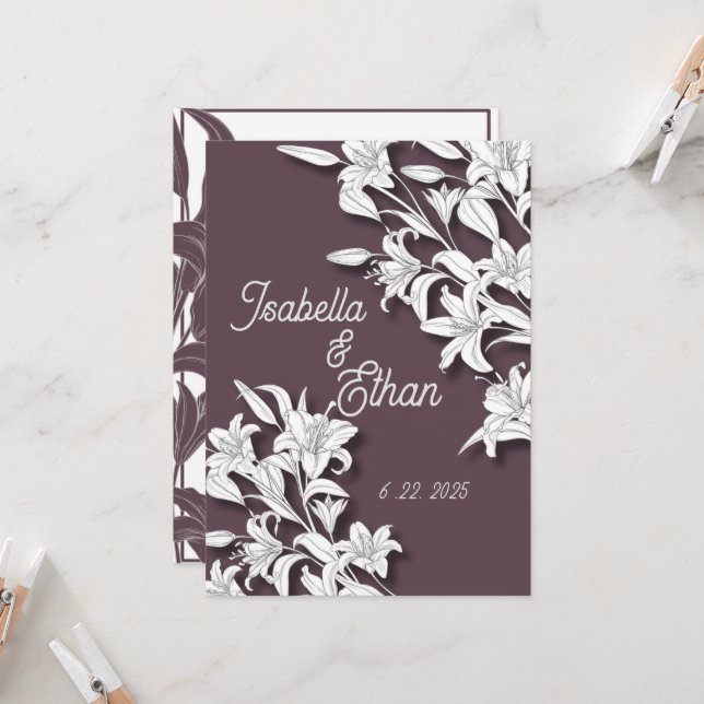 Convite para Casamento Floral de Lavanda Elegante (Frente/Verso In Situ)