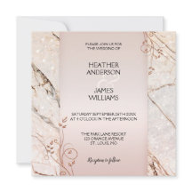 Convite para Casamento Floral de Marble Dourado El