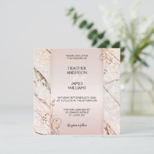 Convite para Casamento Floral de Marble Dourado El
