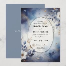 Convite para Casamento Floral de marinho Azul e Do