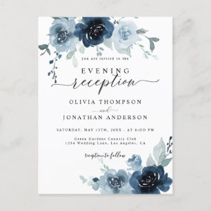 Convite para Casamento Floral de Marinho Azul-Escu