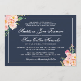 Convite para Casamento Floral de marinho e Blush