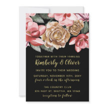 Convite para Casamento Floral de Marsala Black