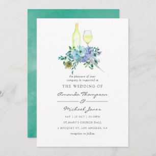Convite para Casamento Floral de Mint e Blue Water