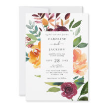 Convite para Casamento Floral de outono Elegante