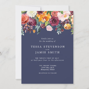 Convite para Casamento Floral de Paprika Burgundy
