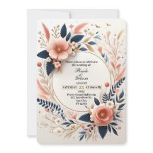 Convite para Casamento Floral de Pastel Pink e Mar