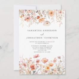 Convite para Casamento Floral de Peach Wildflower