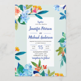 Convite para Casamento Floral de Pessegueiro Azul 