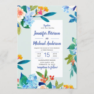 Convite para Casamento Floral de Pessegueiro Azul