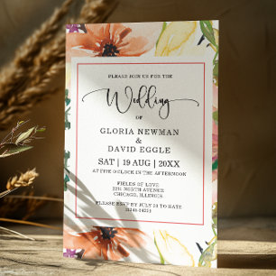 Convite para Casamento Floral de primavera Orange