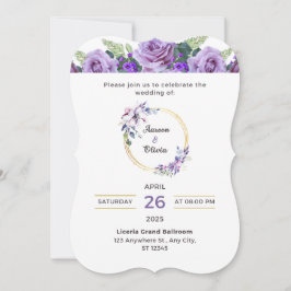 Convite para Casamento Floral de Púrpura Elegante