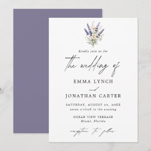 Convite para Casamento Floral de Púrpura Elegante