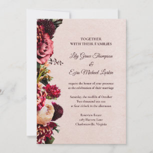 Convite para Casamento Floral de Rosa de Borgonha