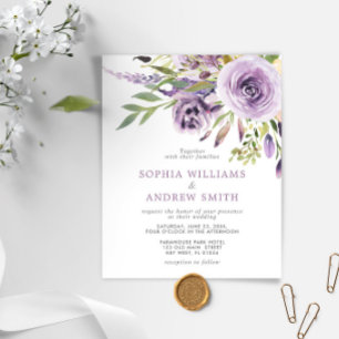 Convite para Casamento Floral de Rosa Roxo de Orça