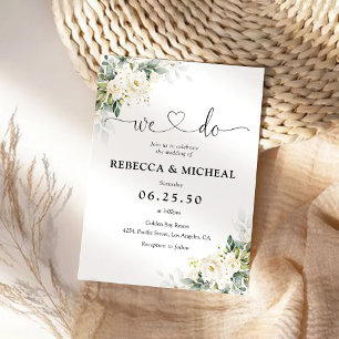 Convite para Casamento Floral de Rosas Brancas