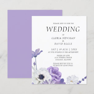 Convite para Casamento Floral de Roxo de Orçamento