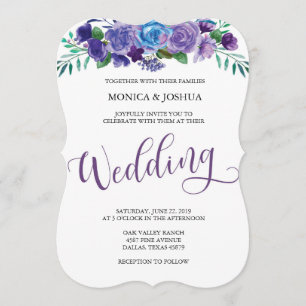 Convite para Casamento Floral de Roxo e Azul