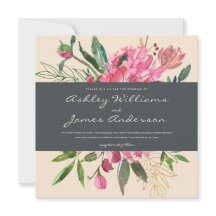 Convite para Casamento Floral de Ruby Peony | Quad