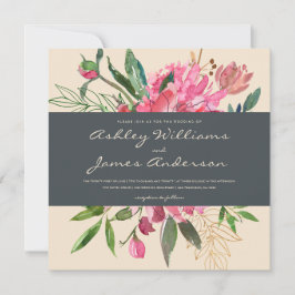 Convite para Casamento Floral de Ruby Peony | Quad