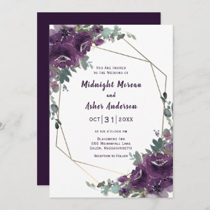 Convite para Casamento Floral de Sangue Roxo Moody
