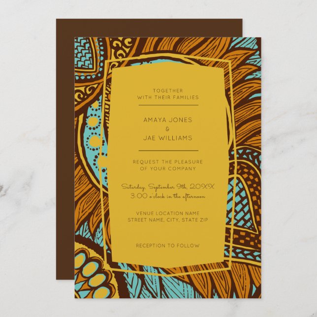 Convite para Casamento Floral de Teal de Ancara Af (Frente/Verso)