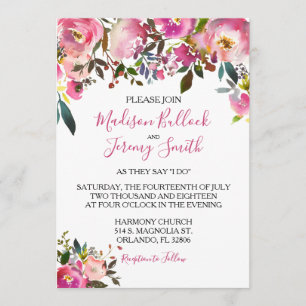 Convite para Casamento Floral de Verão Rosa