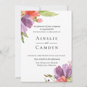 Convite Para Casamento Floral De Wispy Watercolor