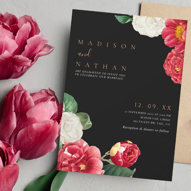 Convite para Casamento Floral do Elegante Negro (Criador carregado)