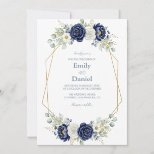 Convite para Casamento Floral do Marinho Geométric