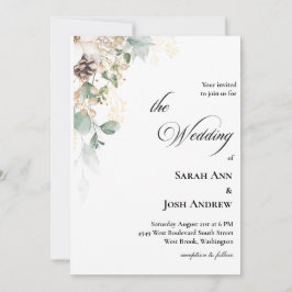 Convite para Casamento Floral Dourado de inverno