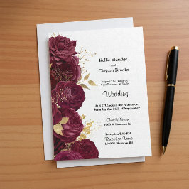 Convite Para Casamento Floral Dourado E Burgundy