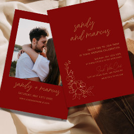 Convite Para Casamento Floral Dourado E Burgundy