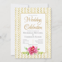 Convite para Casamento Floral Dourado e Rosa