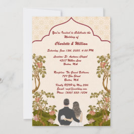 Convite para Casamento Floral Dourado Elegante