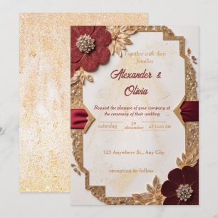 Convite para Casamento Floral Dourado Luxurioso e