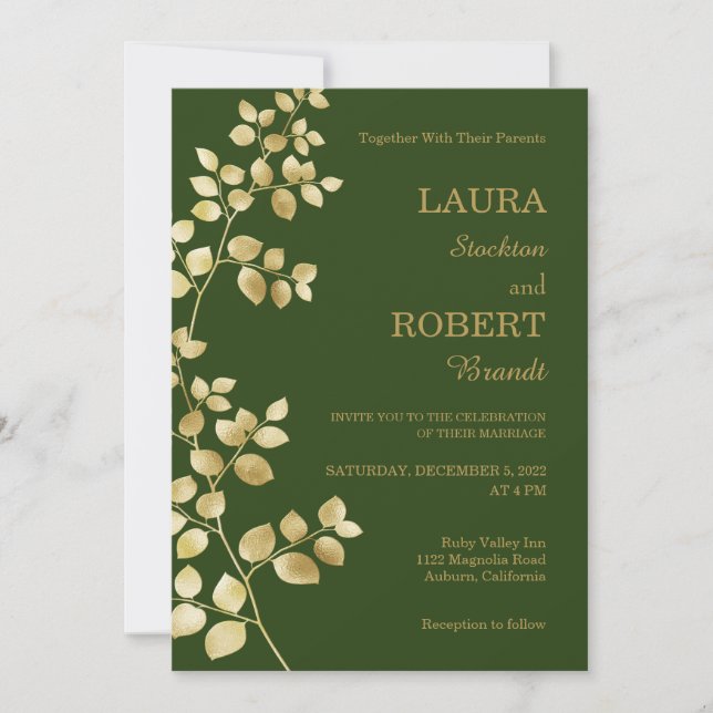 Convite para Casamento Floral Dourado Moderno (Frente)