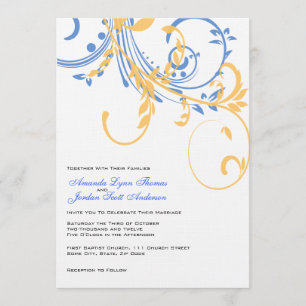 Convite para Casamento Floral Duplo Azul e Amarelo