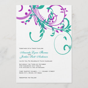 Convite para Casamento Floral Duplo Roxo e Teal