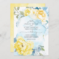 Convite para Casamento Floral Dusty Blue e Yellow