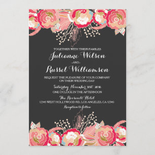 Convite para Casamento Floral e Chalkboard Cor-de-