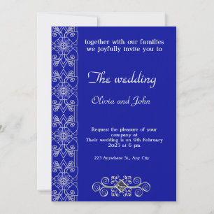Convite para Casamento Floral Elegante Azul e Prat