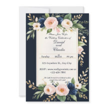 Convite para Casamento Floral Elegante Blush e Mar